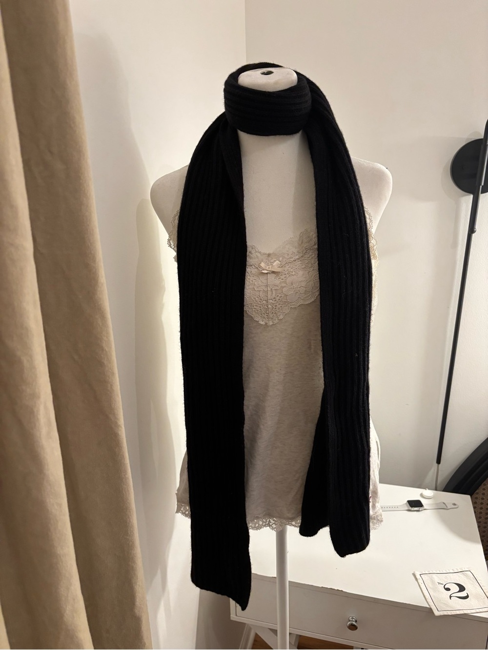 Black Ribbed Knit Scarf - Women's Accessory - Picture 2 of 6